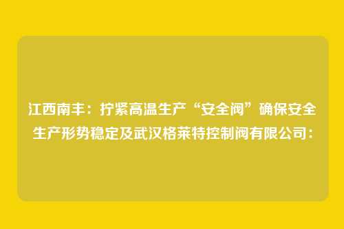 江西南丰：拧紧高温生产“安全阀”确保安全生产形势稳定及武汉格莱特控制阀有限公司：